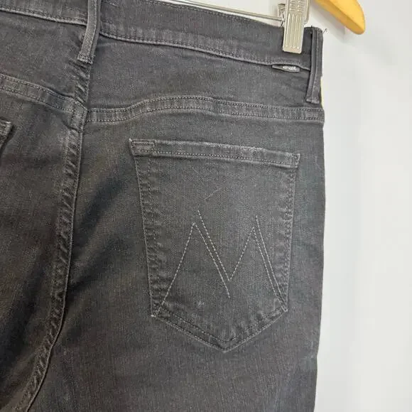 MOTHER Denim Insider Crop Step Fray Black Guilty Racer Jeans High Rise Sz 32 - Picture 9 of 16